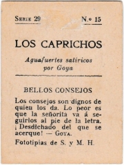 Series 29 number 15 back "Bellos consejos"