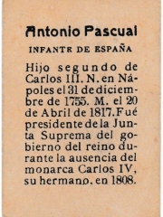 Series 31 number 5 back "Antonio Pascual, Infante de España"