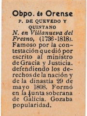 Series 31 number 67 back "Obispo de Orense, P. de Quevedo y Quintano"