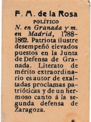 Series 31 number 72 back "F. M. de la Rosa, Político"