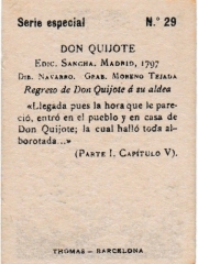 Special Series number 29 back "Regreso de Don Quijote á su aldea"