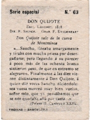 Special Series number 63 back "Don Quijote sale de la cueva de Montesinos"